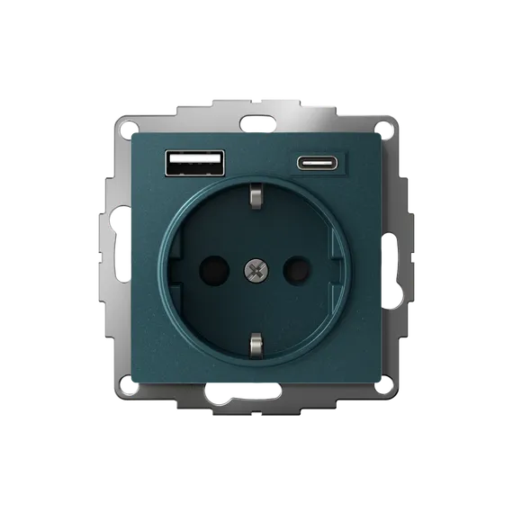 Розетка AtlasDesign 16А с 2-мя заряд. устройствами USB тип A+C 5В/2.4А 2х5В/1.2А механизм изумруд SE ATN000832