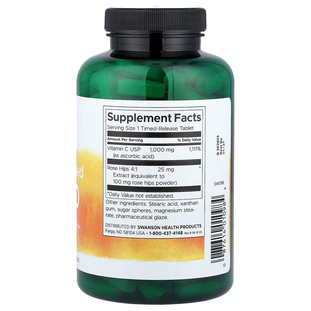 Swanson, витамин C-1000 с шиповником, замедленное высвобождение, 1000 мг, 250 таблеток