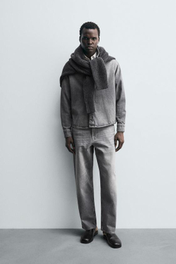 ZARA ДЖИНСЫ STRAIGHT FIT, СЕРЫЙ