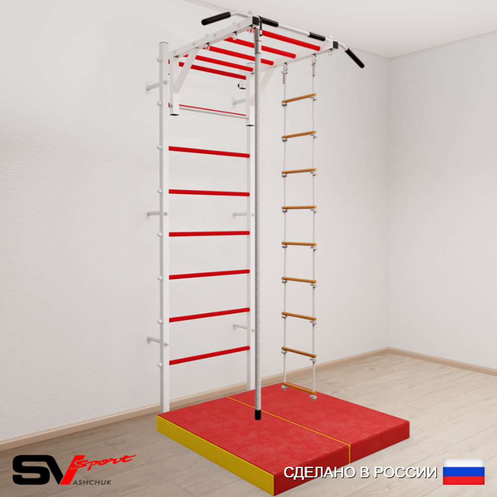 Шведская стенка Sv Sport усиленная 6344 (Турник рукоход/Канат/Лестница/Мат 1м)