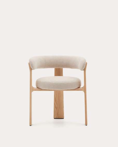 Стул Granite на 3 ножках из бежевого шенилла и массива ясеня в натуральной отделке