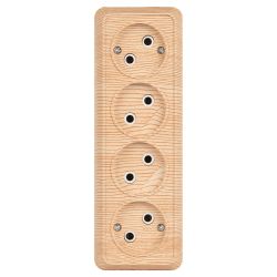 Розетка Intro Quadro 2-207-11 без заземления четырехместная 4х2P, 16А-250В, IP20, ОУ, сосна | Intro Quadro