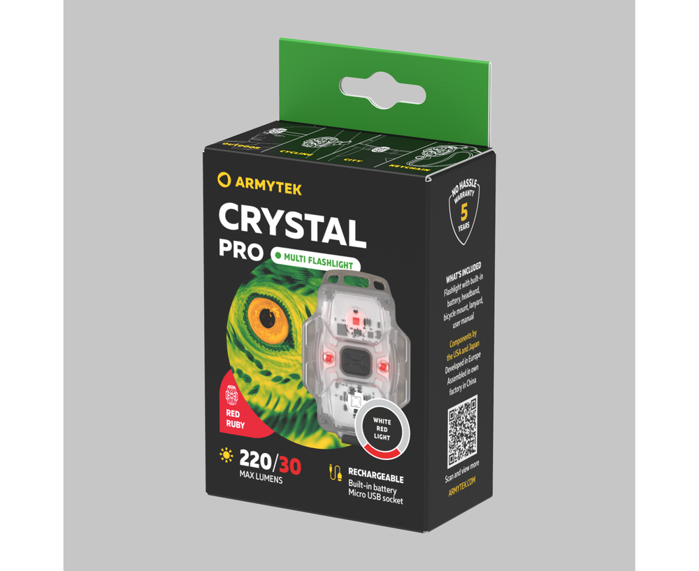 Мультифонарь светодиодный Armytek Crystal Pro, 220 лм, белый и красный свет, акуумулятор, Серый