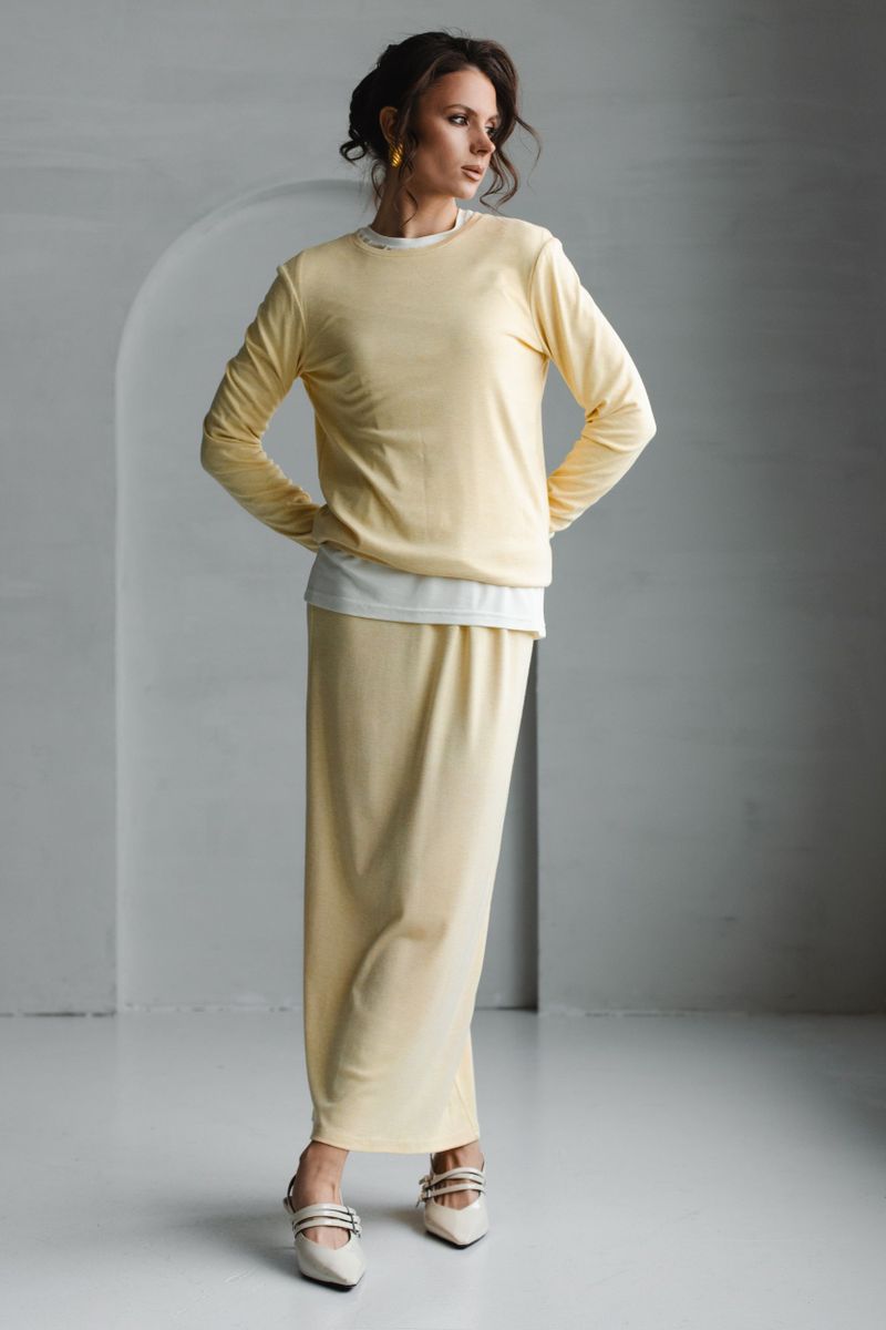 Юбка из трикотажа на резинке лимонная