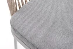 "Лион" стул плетеный из роупа, каркас из стали светло-серый (RAL7035) муар, роуп бежевый круглый, ткань светло-серая