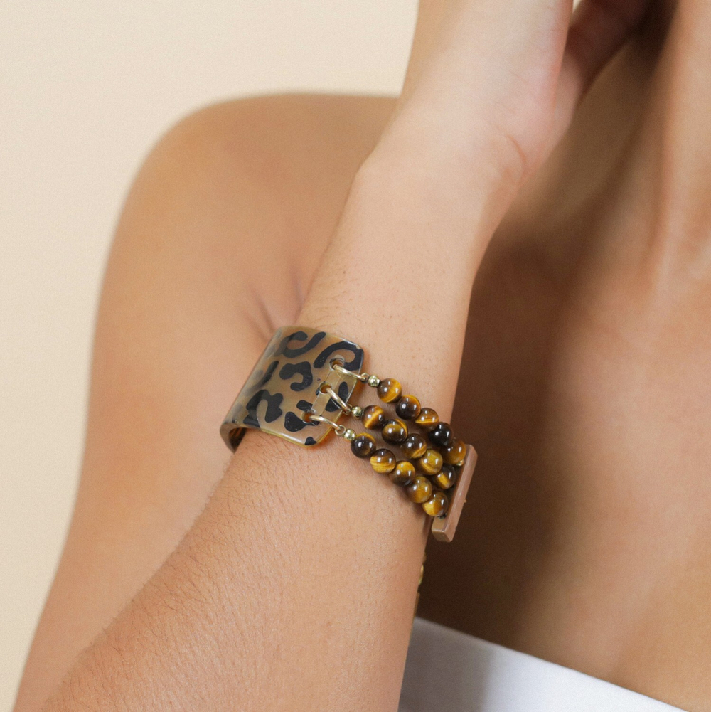 Браслет Nature Bijoux, Jaguar, со вставкой из рога с принтом, тигровым глазом и перламутром, NB25.2-