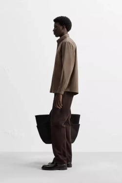 ZARА РУБАШКА ИЗ РЕЛЬЕФНОГО ХЛОПКА, СЕРО-КОРИЧНЕВЫЙ