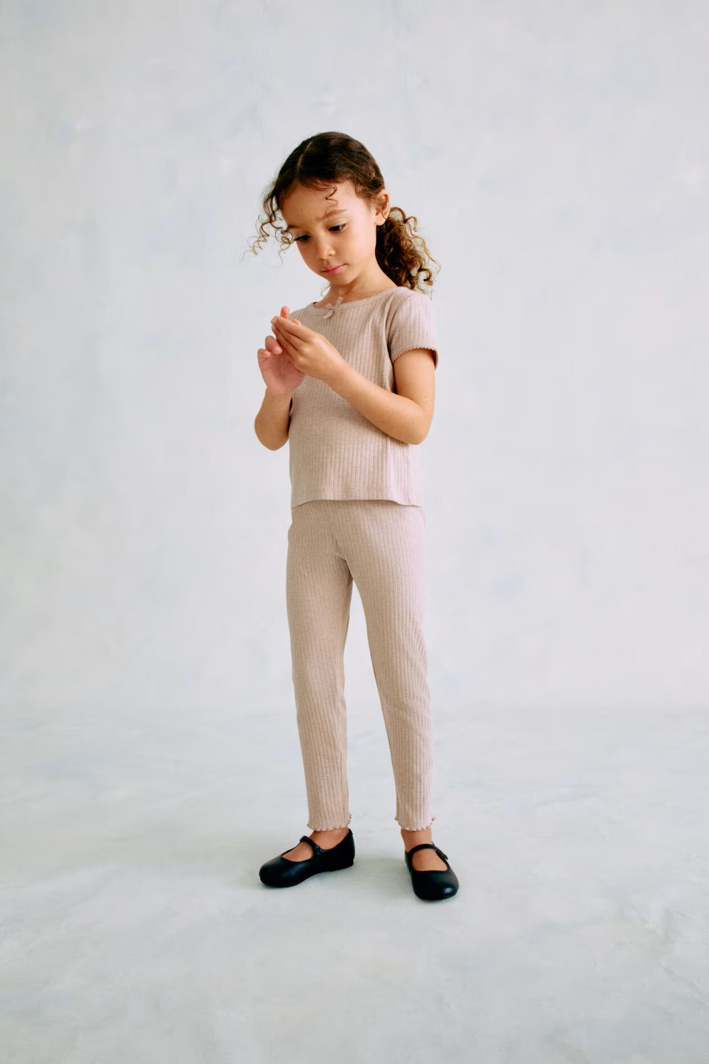 H&M Хлопковые легинсы в рубчик, бежевый