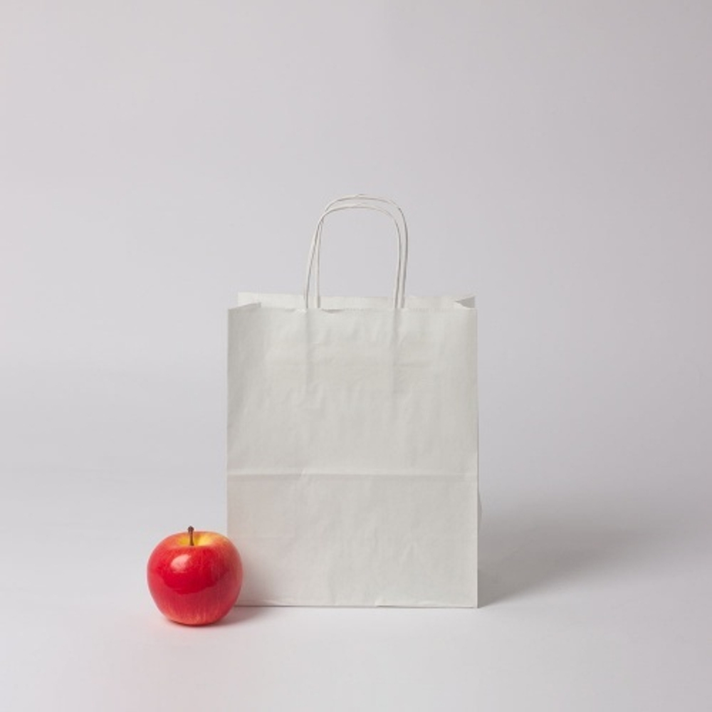 Пакет бумажный 22x25x12, белый, ручка крученая