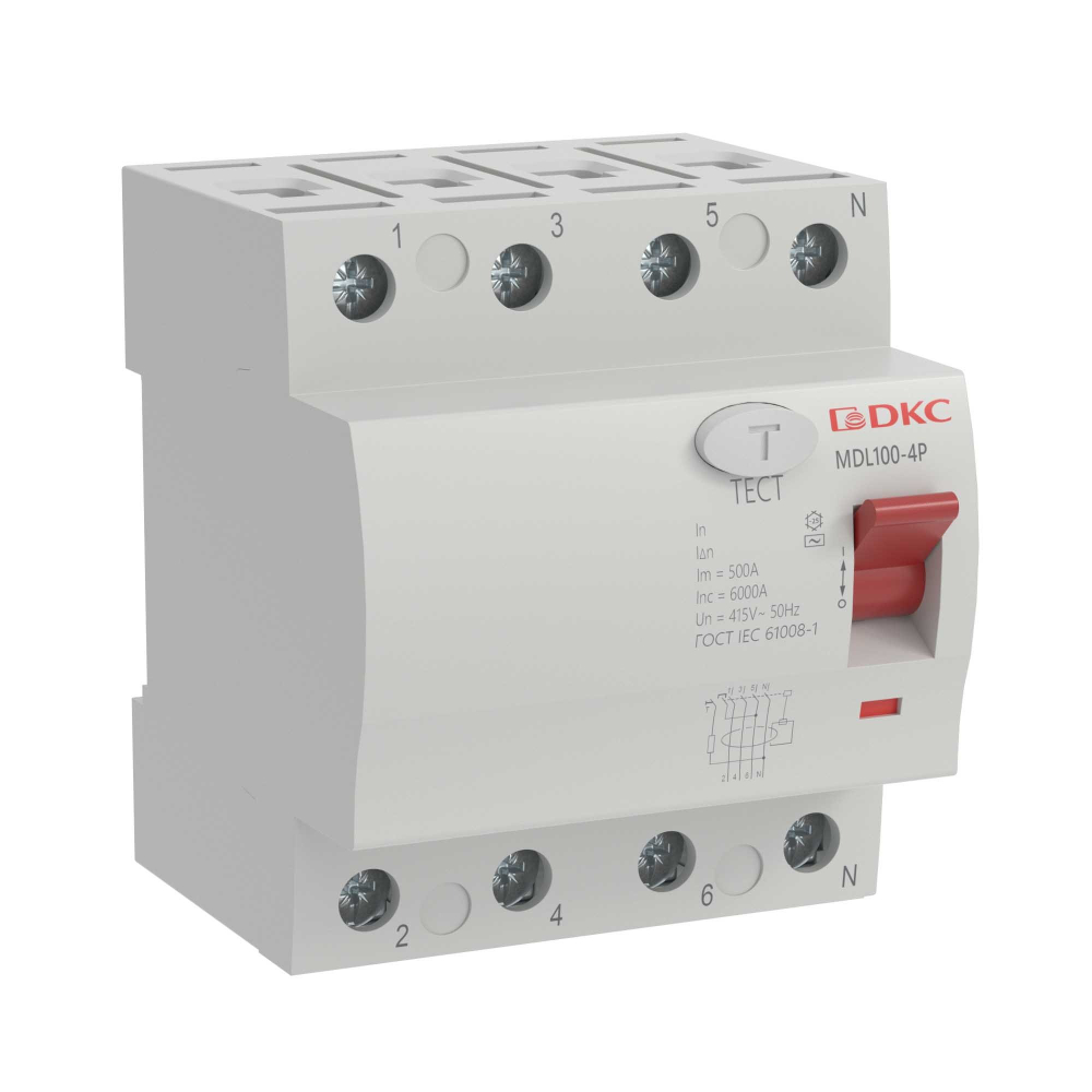 Выключатель дифференциального тока (ВДТ, УЗО)  DKC MDL100-4P3-80-AC
