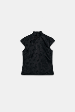 ZARA АТЛАСНЫЙ ТОП С КОНТРАСТНОЙ ОТДЕЛКОЙ И ЗАСТЕЖКОЙ, ЧЕРНЫЙ