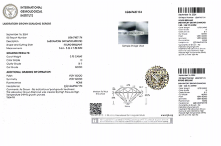 Лабораторно-выращенный бриллиант Кр-57 5.63-5.66 мм D/SI1 0.73 ct