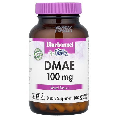 Bluebonnet Nutrition, ДМАЭ (диметиламиноэтанол), 100 мг, 100 растительных капсул