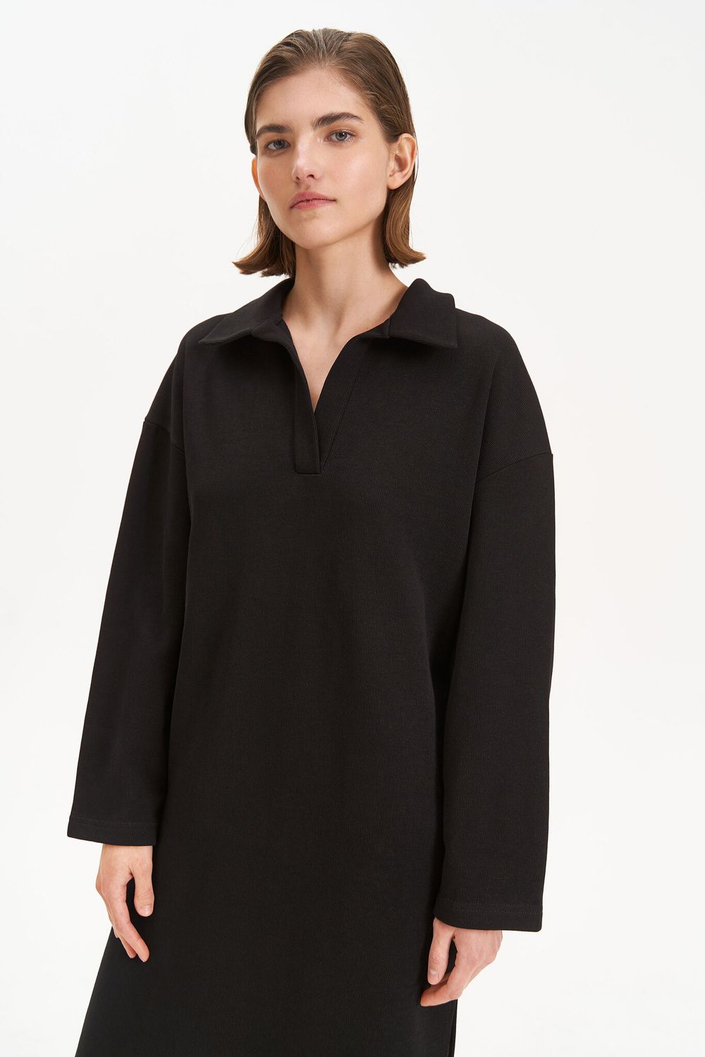 Платье-поло миди, черное