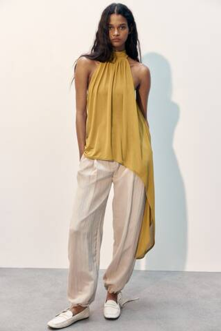 H&M Асимметричный топ с завязками на шее, горчично-желтый
