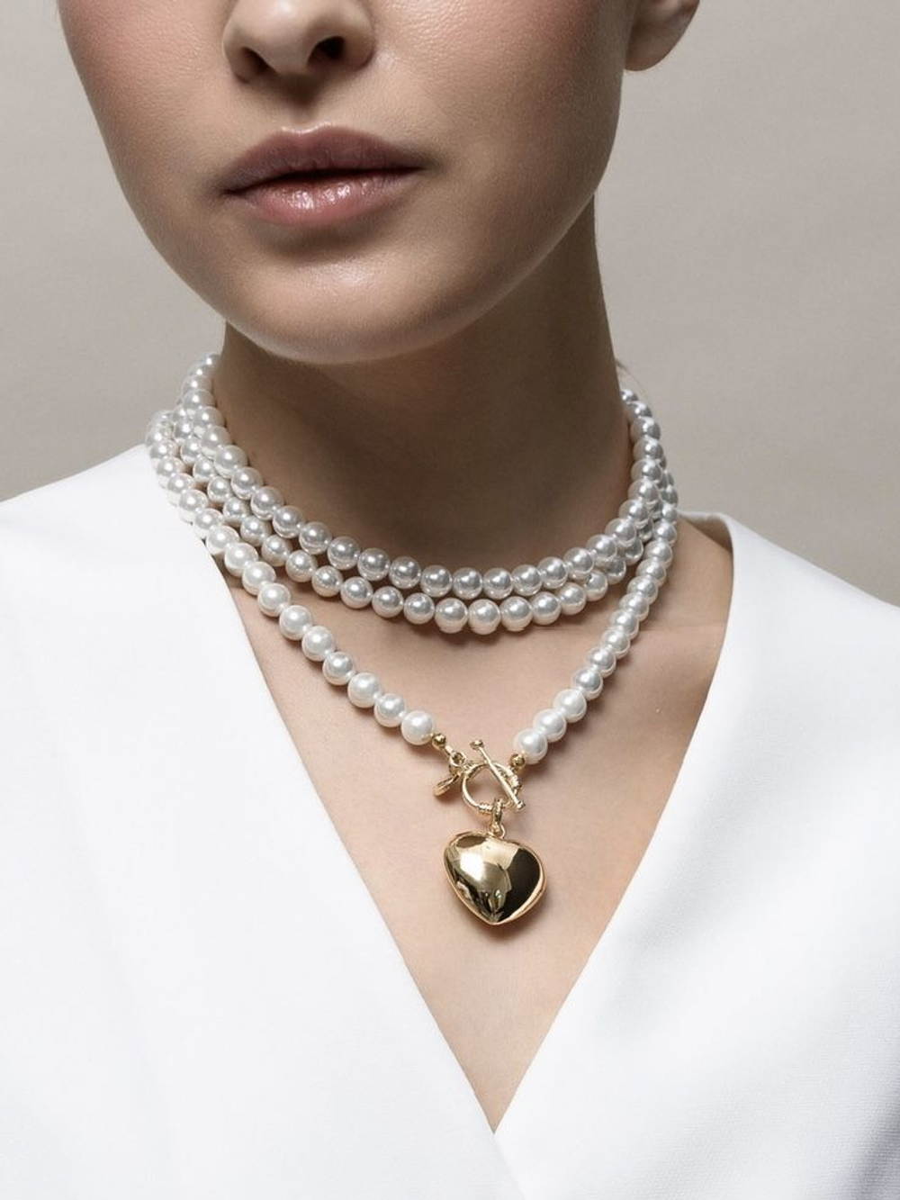 Колье "Pure" White Very Long из перламутра Gold