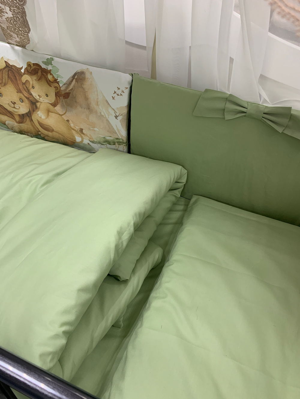 Комплект в кроватку 6 предметов "Тигренок зеленый", сатин