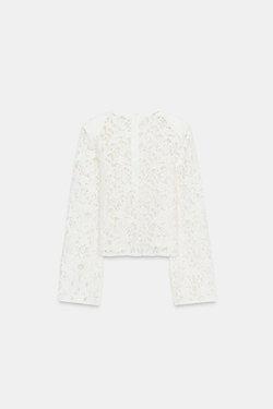 ZARA КРУЖЕВНОЙ ТОП С ПОДПЛЕЧНИКАМИ, ЖЕЛТОВАТО-БЕЛЫЙ