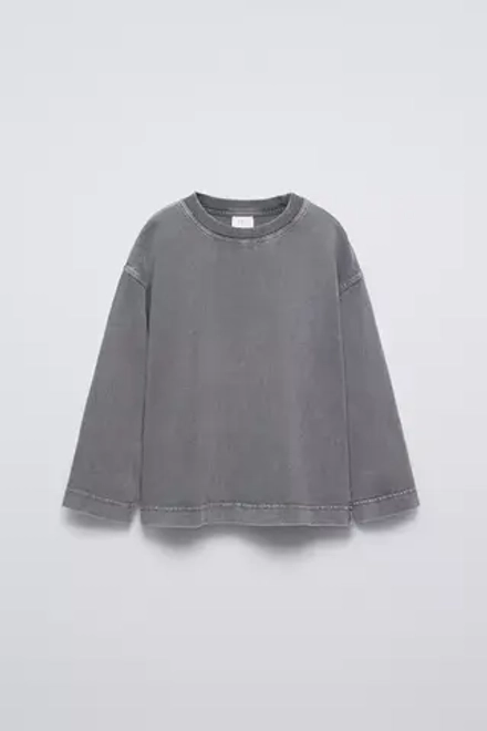 ZARA ФУТБОЛКА ИЗ ТКАНИ С ЭФФЕКТОМ ПОТЕРТОСТИ, АНТРАЦИТОВО-СЕРЫЙ