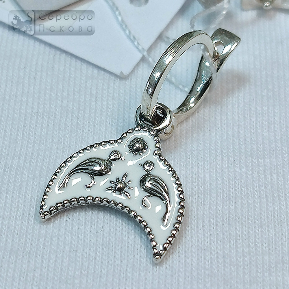 Серьги "Лунница с птичками" горячая эмаль мал. 5 грамм