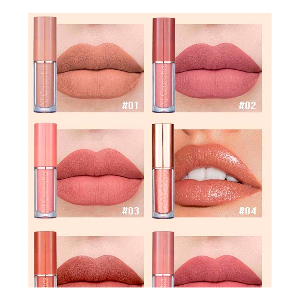 Набор блесков для губ NJ Cosmetics thanks for the love lip set водостойкие 10 матовых и 2 блестящих оттенка 2,5 мл х 12 шт