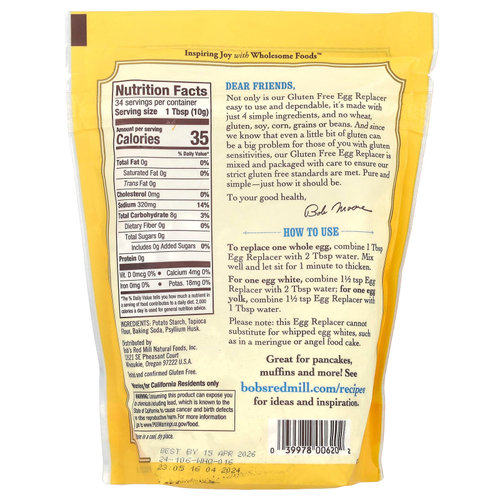 Bob's Red Mill, Заменитель яиц, 340 г (12 унций)