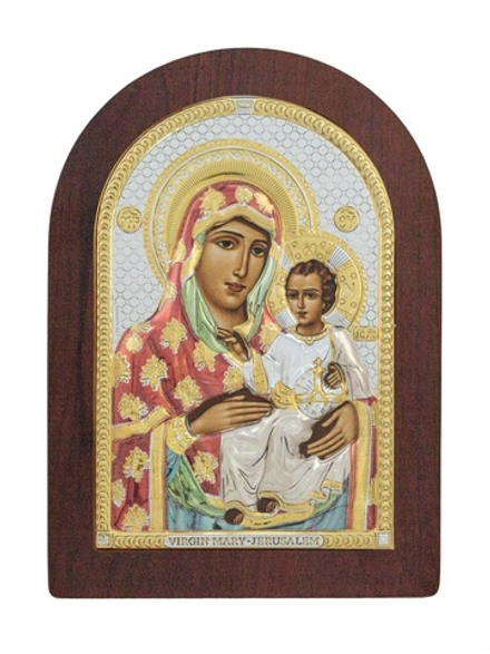 Иерусалимская БМ, икона арочная, красное дерево, эмаль  57х75