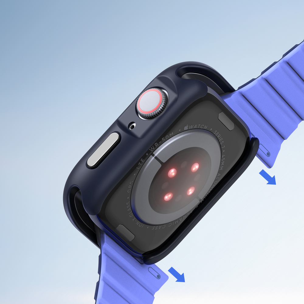 Чехол-бампер для часов Apple Watch 44мм для моделей 4, 5, 6 и SE, черный с синими вставками (Midnight/Blue) от Dux Ducis, серия Bamo Series Case