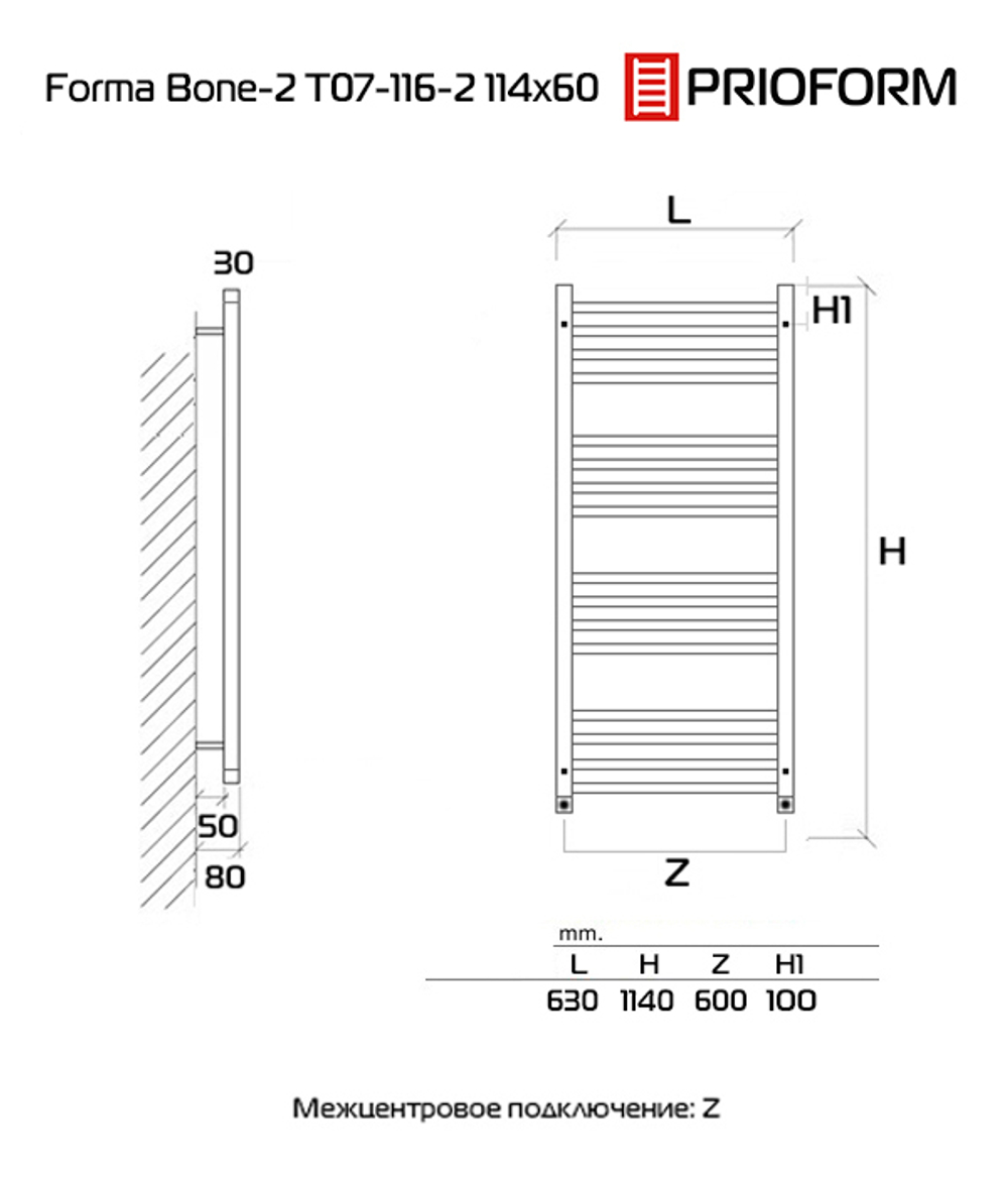 FORMA Bone-2 114x60 (см) полотенцесушитель водяной