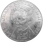 100 шиллингов. 175 лет со дня рождения актера и певца Иоганна Нестроя. 1976 год. Серебро. AU