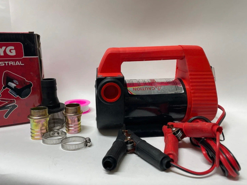 Насос (12 вольт) электрический для перекачки жидкости 12В (20-50Л/МИН) Пластиковая ручка. Красный 2,4кг (21х15х17см)