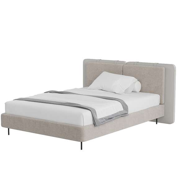 Кровать двуспальная Hub 140 см (бежевый, экокожа, рогожка)