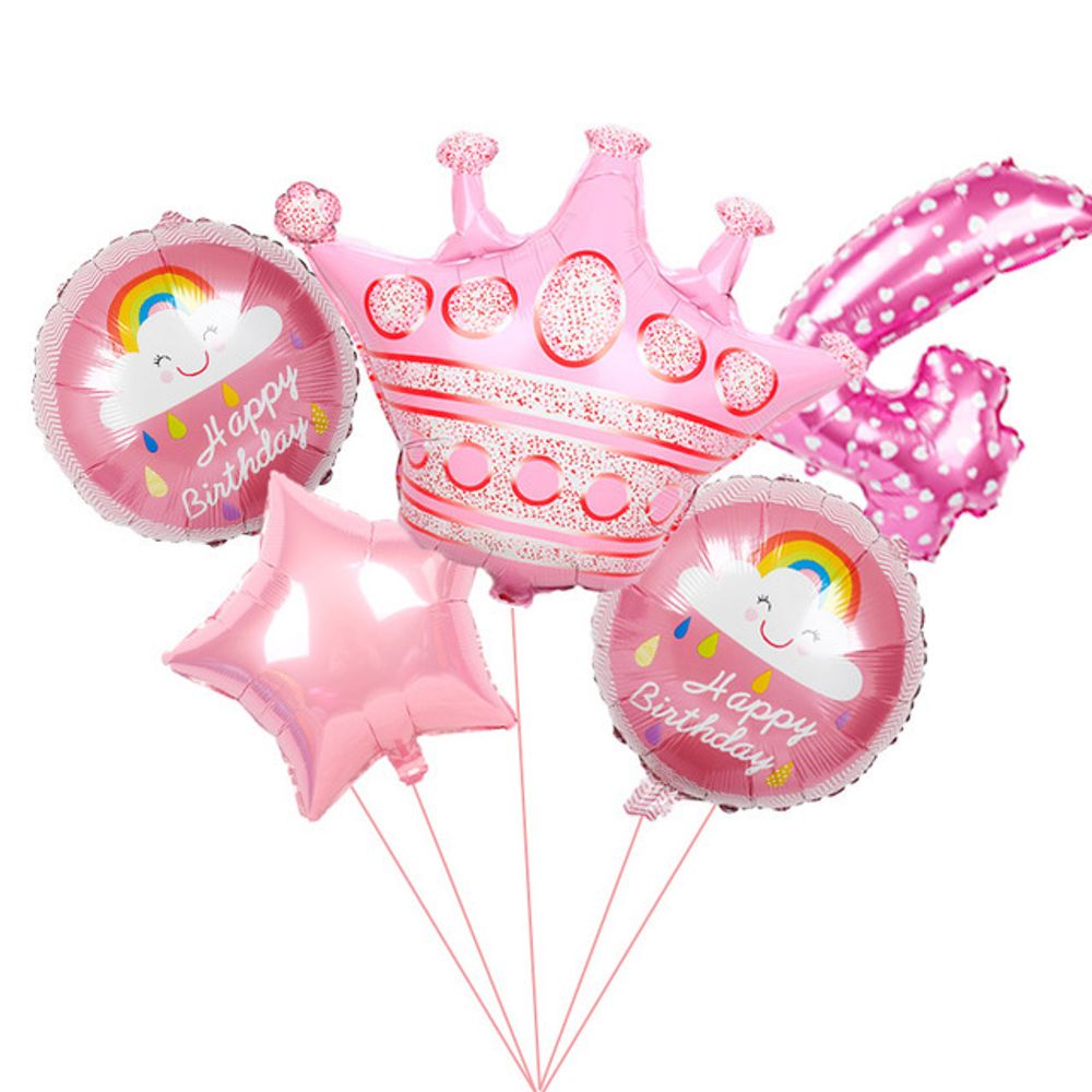 Шар (40"/102 см) Цифра, 4, Сердечки, Розовый, в упаковке 1 шт.