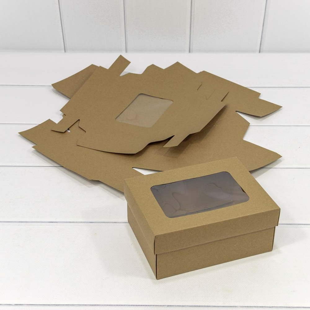 Коробка Для конфет сборная 16х12х7 см с окошком (Коричневый, Крафт)