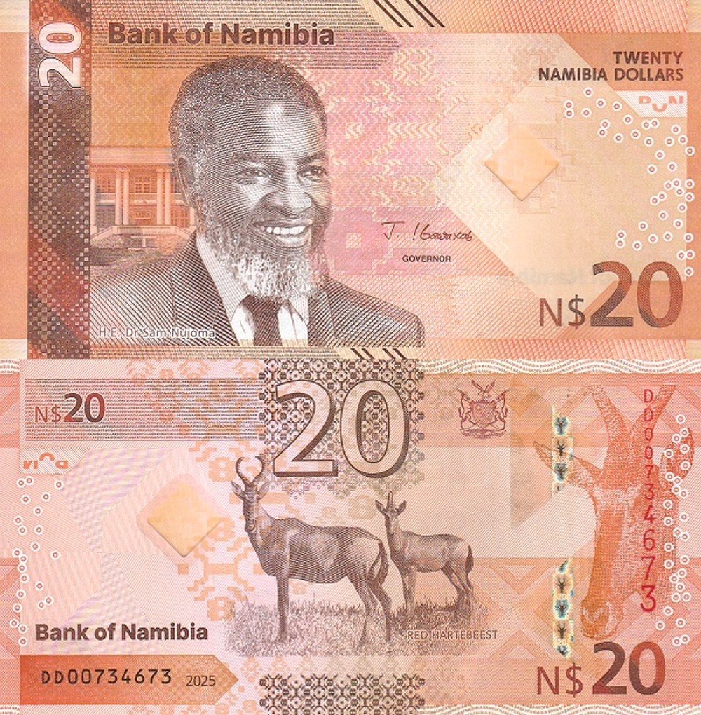 Намибия 20 долларов 2025 Красный Хартебист UNC