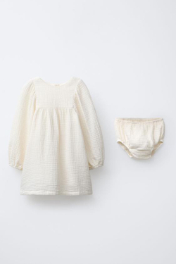 ZARA ПЛАТЬЕ И ТРУСИКИ ИЗ БАМБУКА, ЭКРЮ