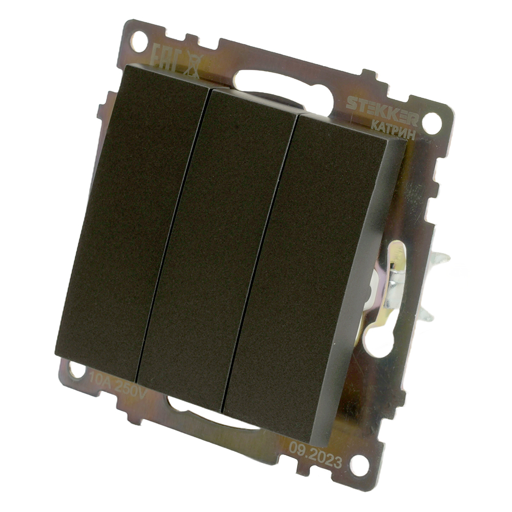 Выключатель 3-клавишный (механизм), 250В, 10А, серия Катрин, графит, GLS10-7108-06 49415
