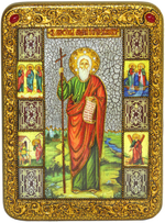 Инкрустированная икона Святой апостол Андрей Первозванный 29х21см на натуральном дереве в подарочной коробке