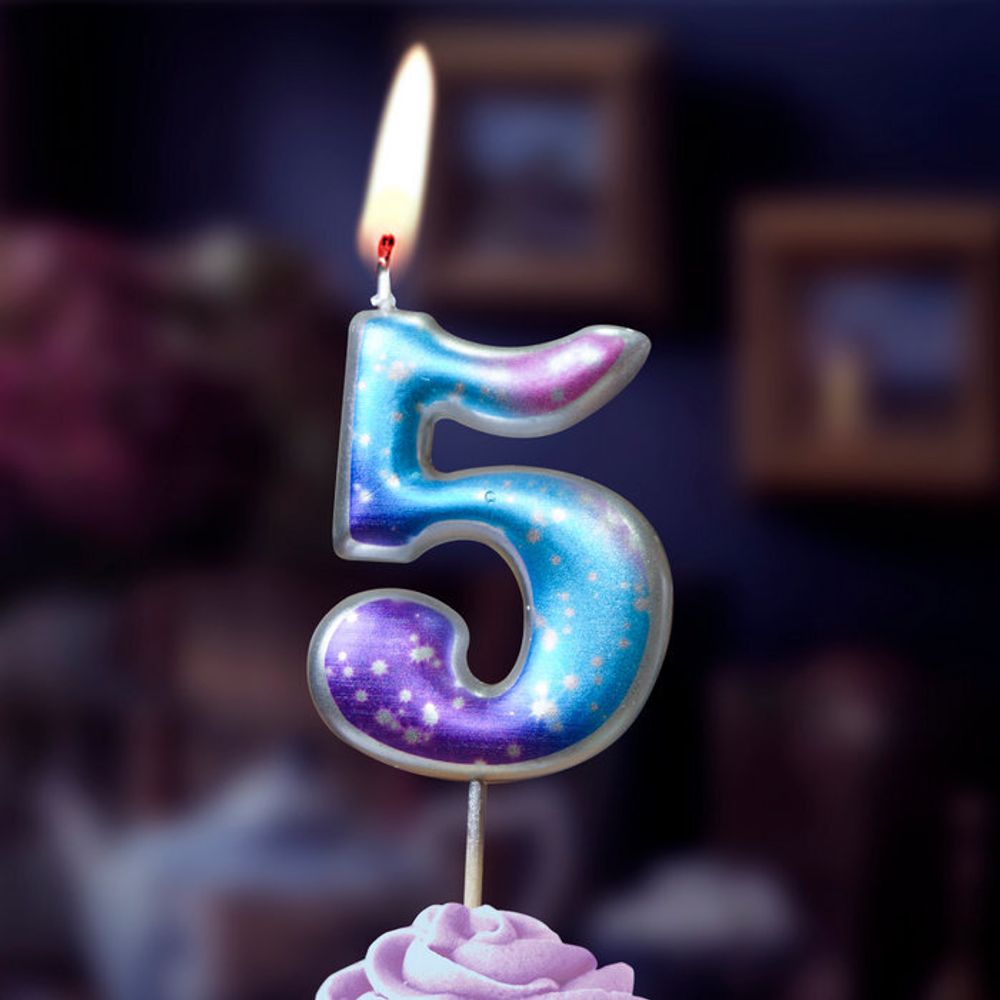 Свеча Цифра, 5 Космос, Градиент, 4,3 см, 1 шт.