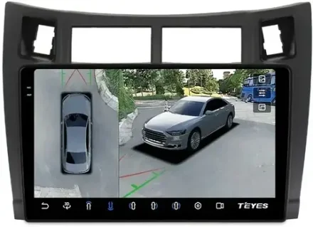 Магнитола для Toyota Vitz 2, Yaris 2 2005-2011 (рамка черная) - Teyes CC3-2K-360 на Android 10, 2K QLED, 6Гб+128Гб, CarPlay, 4G SIM-слот, 4 камеры в комплекте