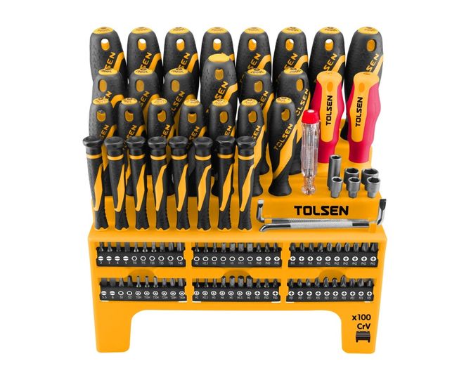 TOLSEN (TT20185) Набор отверток «Gripro», вставки (биты), на подставке, 100 предметов