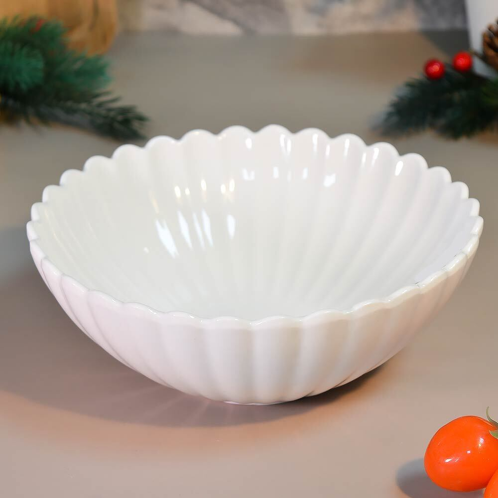 Салатник 19*19*7см Без деколи, форма ребристая, волнистый край, 7123