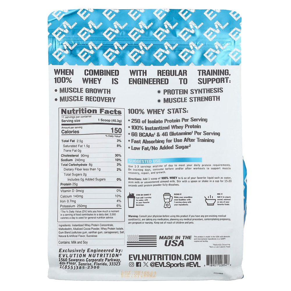 EVLution Nutrition, 100% сывороточный протеин, шоколад двойной насыщенности, 454 г (1 фунт)