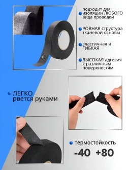 Текстильная лента для проводов в автомобиле 15 метров 19мм