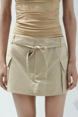 ZARA ЮБКА-ШОРТЫ КАРГО, СВЕТЛЫЙ ХАКИ
