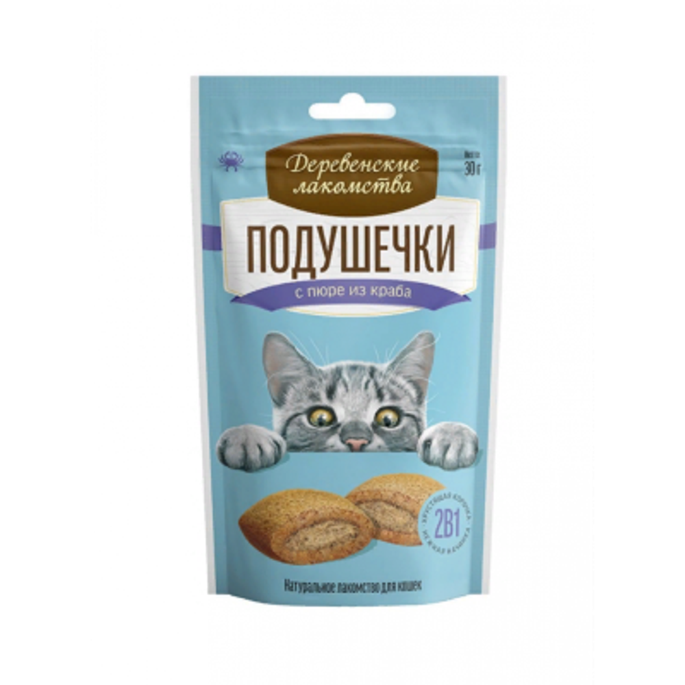 Деревенские Лакомства д/кошек Подушечки с пюре из Краба, 30гр