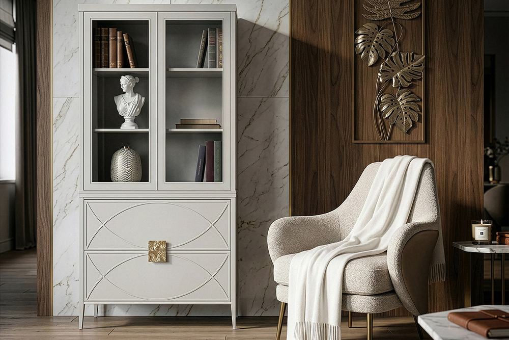 Шкаф-витрина Garda Decor 2 стеклянных фасада с Комод Garda Decorом с 2-мя ящиками