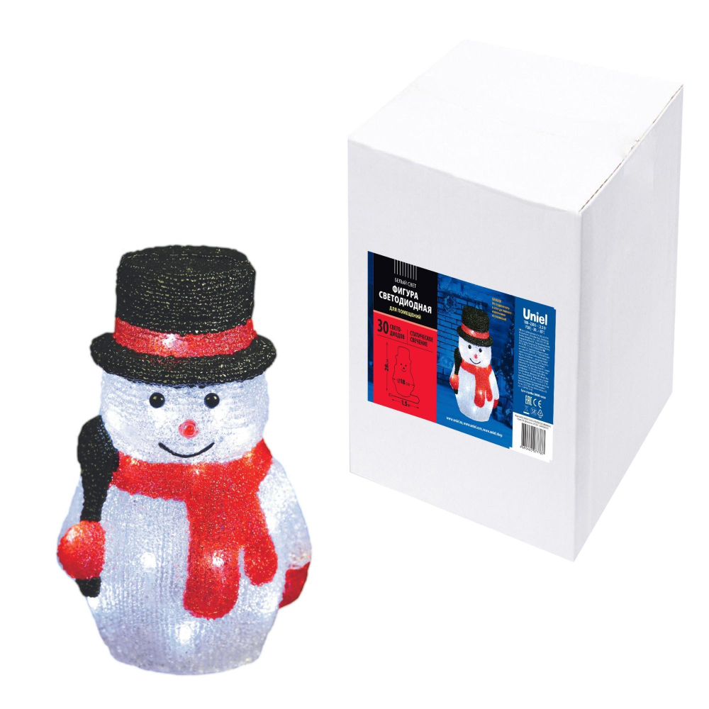 ULD-M1827-030/STA WHITE IP20 SNOWMAN-3 Фигура светодиодная «Снеговик-3», 30 светодиодов, размер 18*15*27 см, цвет свечения-белый, IP20. TM Uniel