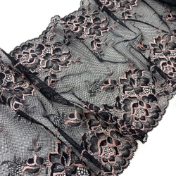 Кружево эластичное черно-розовое 22 см