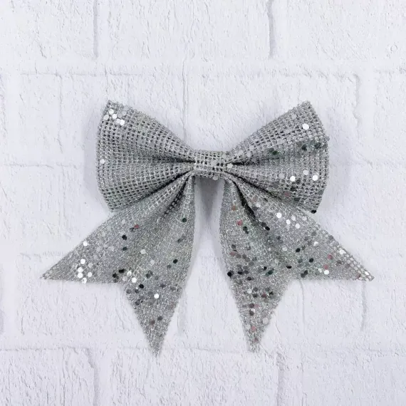 Набор бантов Бриджит 2 шт., 12x13 см., серебро с пайетками, Christmas DeLuxe (86910)